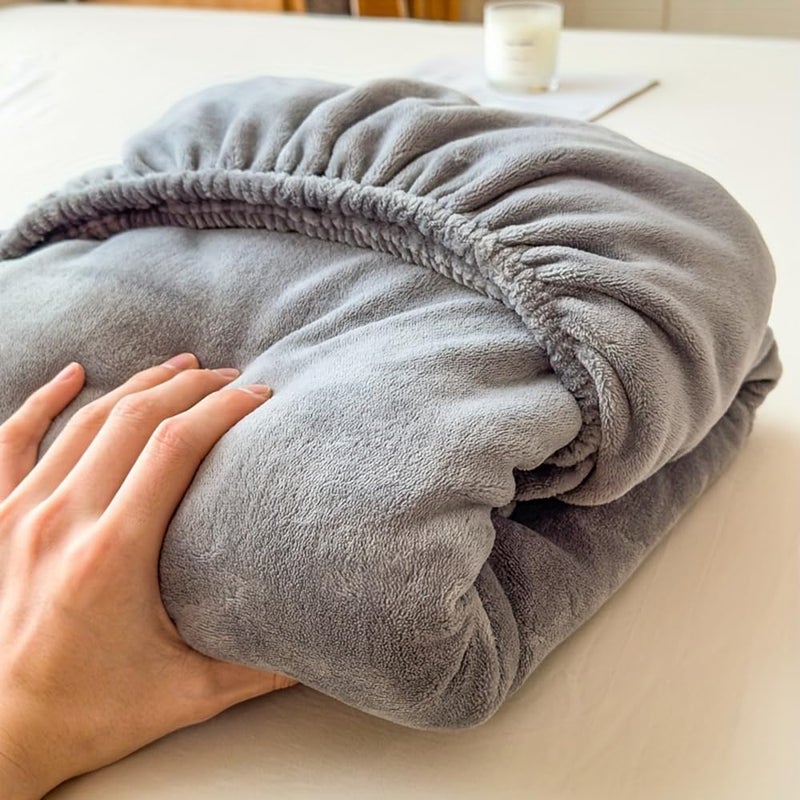 Nokolulu Velvet Twin Fitted Sheet Only - Ultra Soft Fuzzy Fleece Fitted Bottom Sheet - Plush Fluffy Cozy Flannel Sheet Twin Size - 18" Extra Deep Pocket (Light Grey, 39"x75") - Image 1
